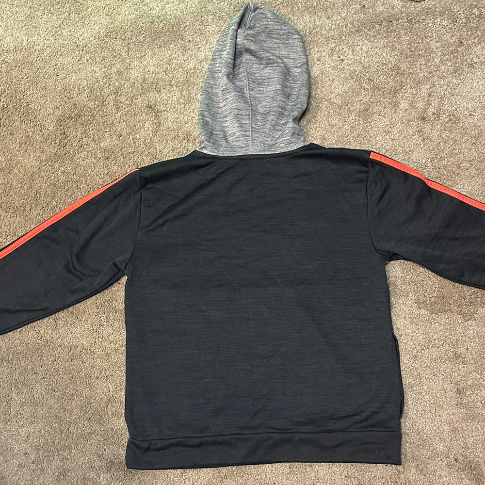 Adidas Boys Logo Hoodie Pullover Fleece Sweatshirt Gray Black Red Size L 14/16 - Picture 2 of 7